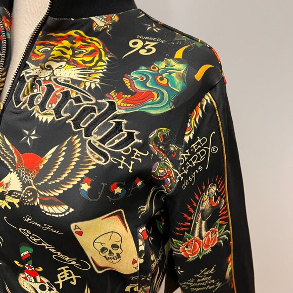 NEW Ed Hardy Crop Flashboard Black Tattoo Track Jacket Sz M - Picture 12 of 15